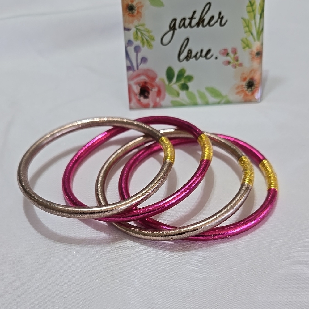 Metallic Pink and Gold Women's Bangle Bracelet Set